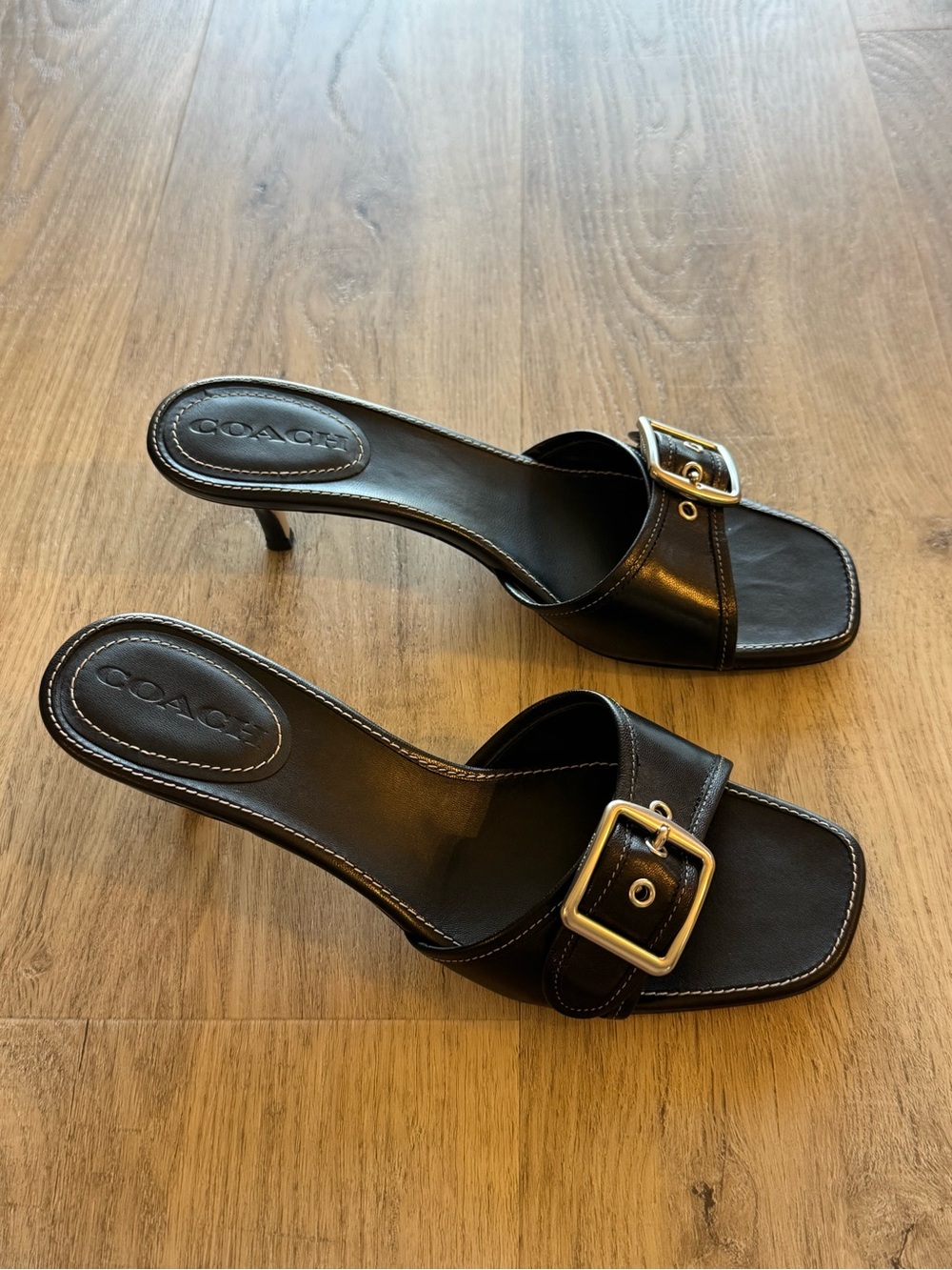 COACH Margot Leather Slip On Kitten Heel Sandals Black Size 8.5